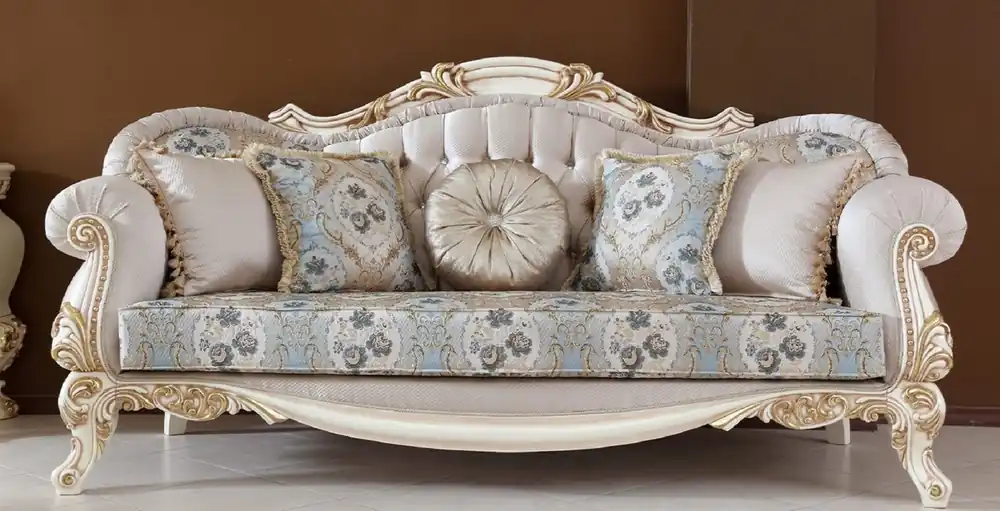 Must-Have Casa Padrino sofá barroco de lujo gris claro / multicolor / beige / oro - Sofá de salón de estilo barroco hecho a mano con patrón elegante y pedrería - Magníficos muebles de salón barrocos