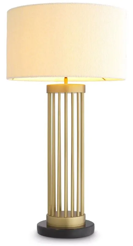 Casa Padrino lámpara de mesa de lujo latón antiguo / negro / blanco Ø 45 x A. 83 cm - Lámpara de escritorio moderna de metal con base de mármol y pantalla redonda - Lámpara de salón Angebot