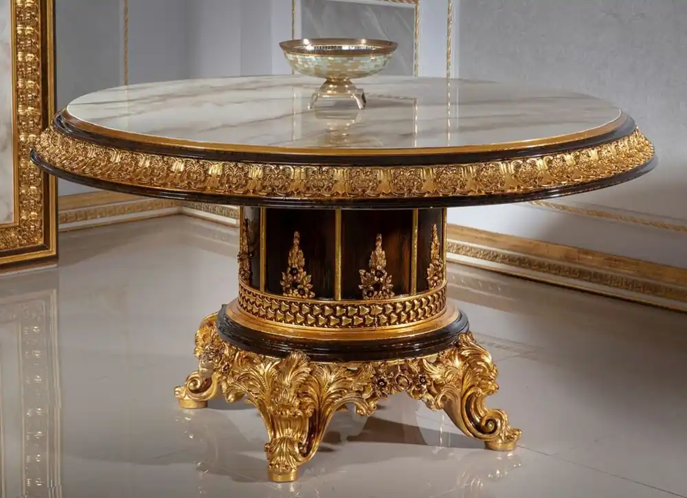 Casa Padrino mesa de conferencia barroco de lujo blanco / marrón oscuro / oro - Magnífica mesa de oficina de madera maciza en estilo barroco - Muebles de oficina barrocos - Noble y Magnífico Geprüft