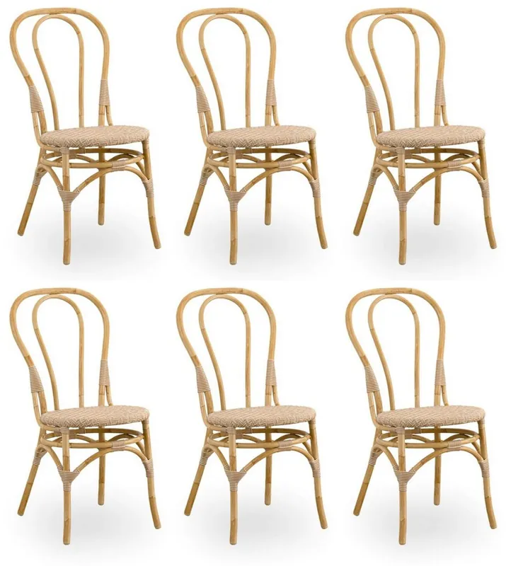 Casa Padrino conjunto de 6 sillas de jardín de lujo natural 45 x 56 x H. 88 cm - Muebles de jardín y terraza modernos en ratán - Calidad de Lujo Neue Ware