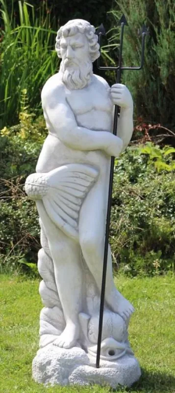 Casa Padrino escultura de gárgola Art Nouveau neptuno con pez gris / negro 35 x 35 x A. 123 cm - Elegante figura de piedra de gárgola - Accesorios de Decoración de Jardín Barroco y Art Nouveau Top-Seller
