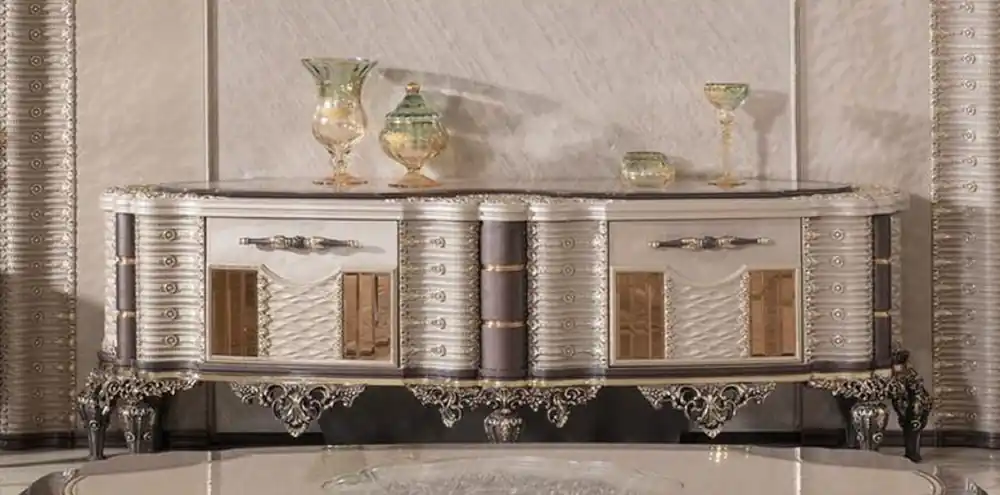 Casa Padrino armario TV barroco de lujo gris / marrón / oro - Aparador de madera maciza hecho a mano - Muebles de salón barrocos - Noble y Magnífico Neue Kollektion