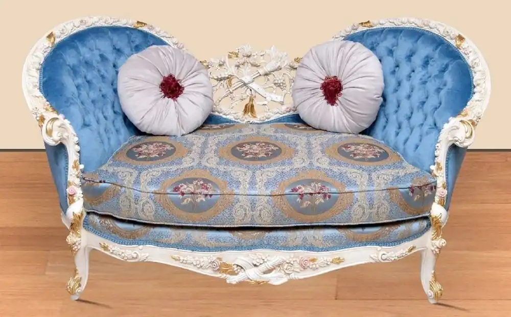 Casa Padrino sofá barroco azul patrón / blanco / oro - Sofá de salón hecho a mano en estilo barroco - Magníficos muebles de salón barrocos Schnäppchen