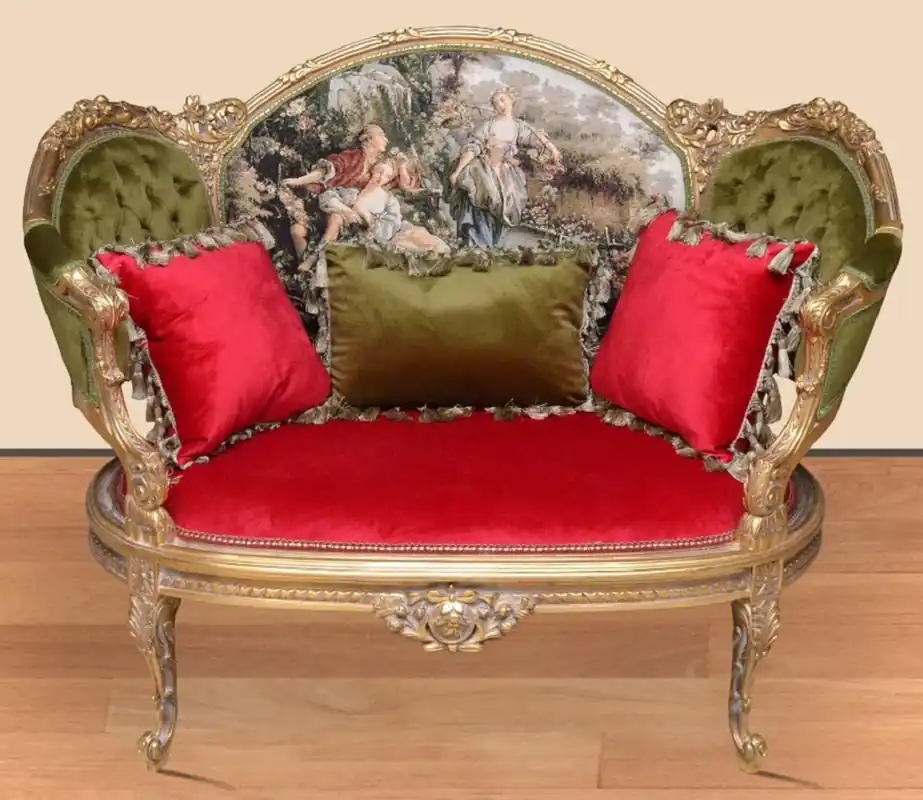 Casa Padrino sofá barroco verde / rojo / multicolor / oro - Sofá de salón hecho a mano en estilo barroco - Muebles de salón barrocos Super-Preis