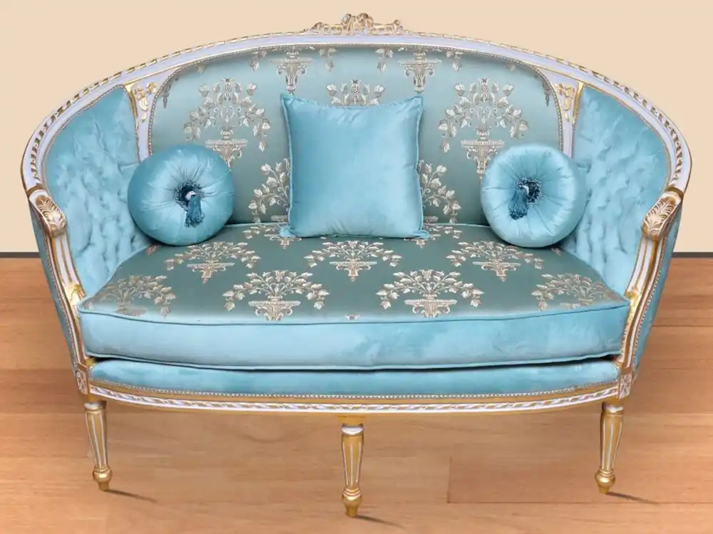 Casa Padrino sofá barroco turquesa patrón / blanco / oro - Sofá de salón hecho a mano en estilo barroco - Magníficos muebles de salón barrocos Nur Für Kurze Zeit