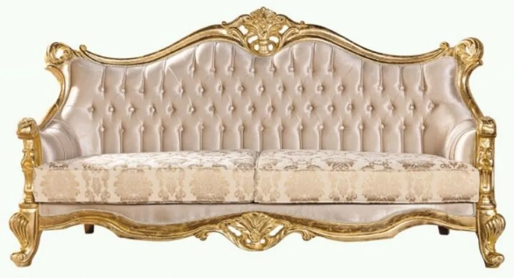 Aktuell Casa Padrino sofá barroco de lujo beige / oro - Magnífico sofá de salón con patrón - Muebles de Salón Barrocos - Noble y Magnífico