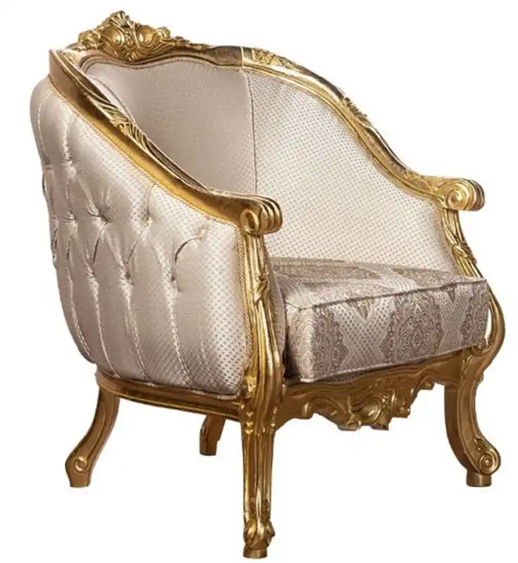 Finale Aktion Casa Padrino sillón de salón barroco de lujo beige / oro - Sillón de estilo barroco hecho a mano con patrón elegante - Magníficos muebles de salón barrocos