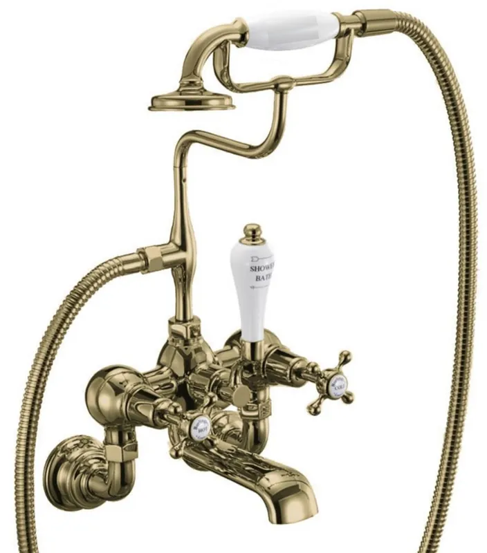 Beliebt Casa Padrino grifo de baño Art Nouveau de lujo oro / blanco A. 46,95 cm - Grifo de baño de latón nostálgico con ducha de mano - Accesorios de baño nostálgicos