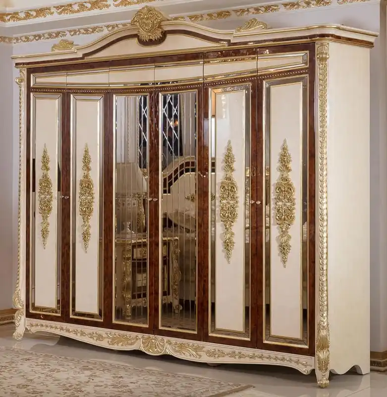 Casa Padrino armario de dormitorio barroco de lujo blanco / beige / marrón / oro - Magnífico guardarropa de madera maciza barroco - Muebles de dormitorio y hotel barroco - Noble y Magnífico Top-Angebot