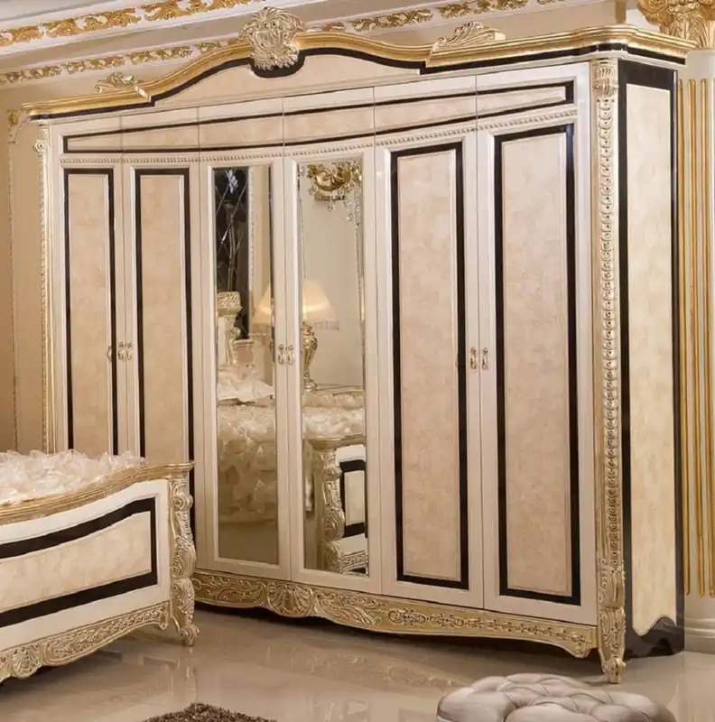 Casa Padrino armario de dormitorio barroco de lujo blanco / beige / negro / oro - Magnífico guardarropa de madera maciza barroco - Muebles de dormitorio y hotel barroco - Noble y Magnífico Jetzt Bestellen