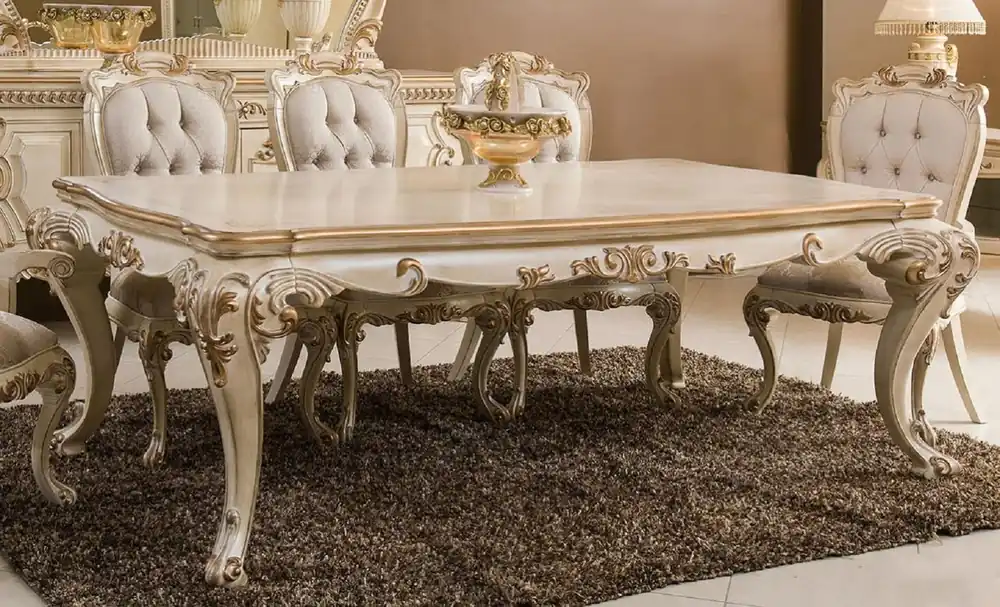 Casa Padrino mesa de comedor barroco de lujo crema / oro - Magnífica mesa de comedor de madera maciza de estilo barroco - Magníficos muebles de comedor barrocos Markenprodukt