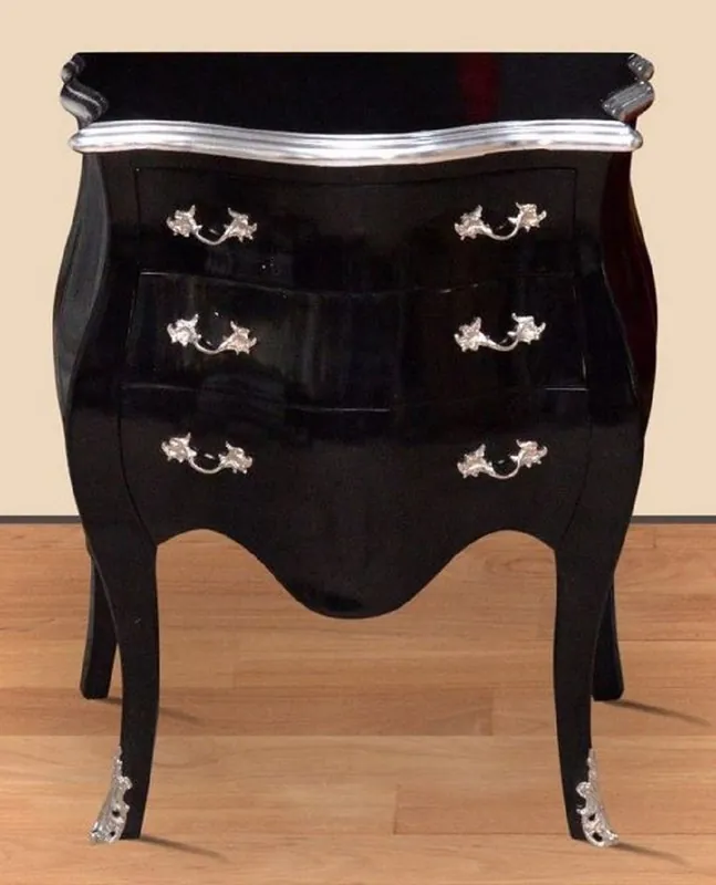 Casa Padrino mesita de noche barroco negro / plata - Cómoda de madera maciza hecha a mano en estilo barroco - Mesita de noche de estilo antiguo con 3 cajones - Muebles Barrocos Saisonangebot