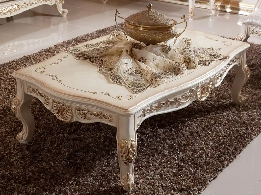 Casa Padrino mesa de centro barroco de lujo blanco / beige / oro - Magnífica mesa de salón de madera maciza en estilo barroco - Muebles de salón barrocos - Noble y Magnífico Begrenztes Angebot