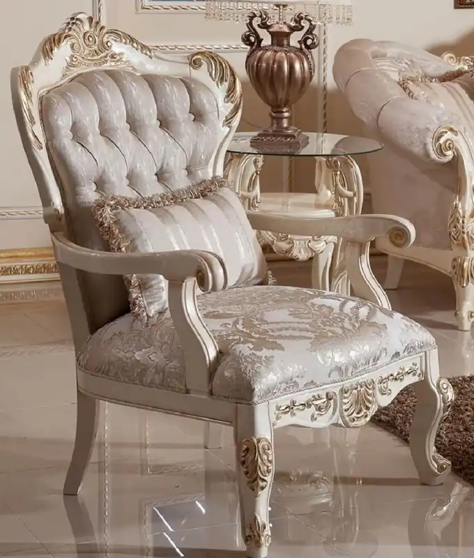 Garantierte Lieferung Casa Padrino sillón barroco de lujo gris / plata / blanco / oro - Magnífico sillón de salón con patrón elegante - Muebles de salón barrocos