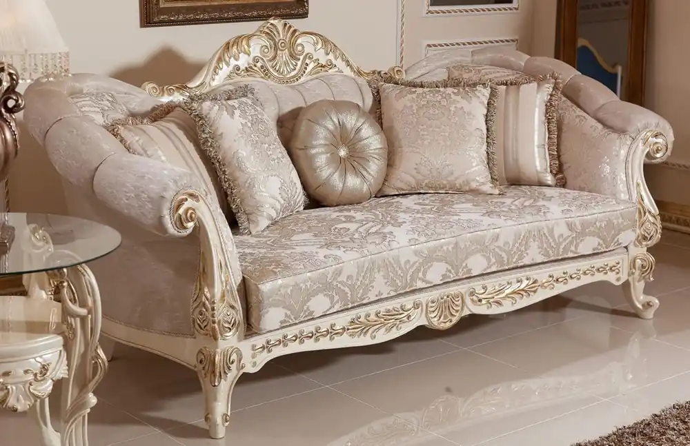 Casa Padrino sofá barroco de lujo gris / plata / blanco / oro - Sofá de salón de estilo barroco hecho a mano con patrón elegante - Magníficos muebles de salón barrocos Knallerangebot