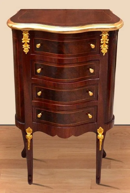 Casa Padrino mesita de noche barroco marrón oscuro / oro - Cómoda de madera maciza hecha a mano barroco - Mesita de noche de estilo antiguo - Mesa auxiliar con 4 cajones - Muebles Barrocos Billig