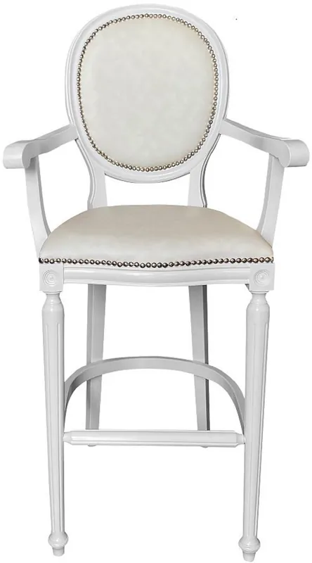 Casa Padrino Silla de Bar Barroco con Reposabrazos Blanco / Blanco - Taburete de Bar Estilo Antiguo de Madera Maciza con Cuero Artificial - Muebles Barrocos Hechos a Mano Direktkauf