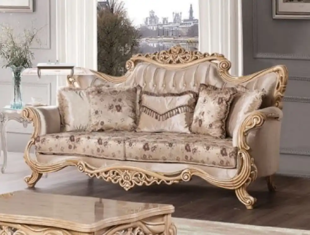 Markenware Casa Padrino sofá barroco de lujo beige / marrón / natural - Magnífico sofá de salón con patrón elegante - Muebles Barrocos - Noble y Magnífico