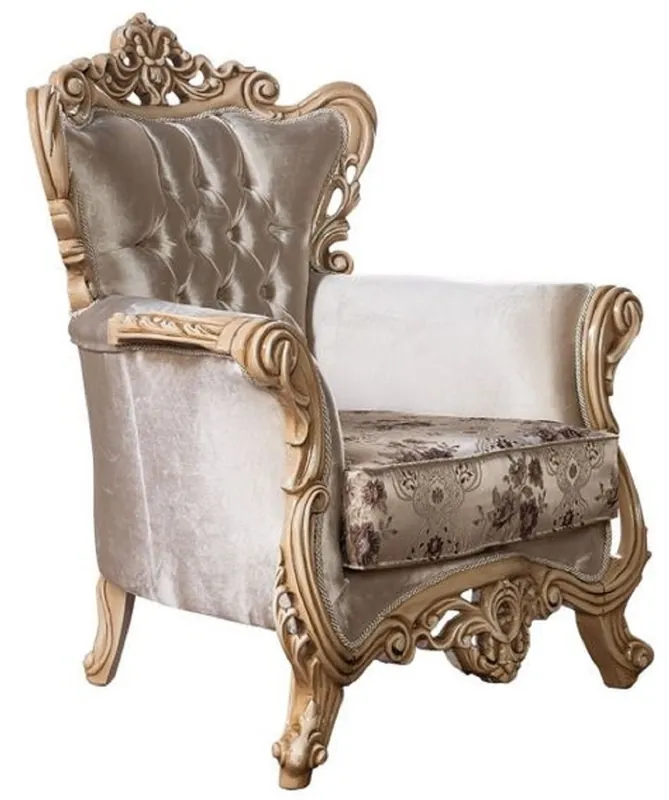 Casa Padrino sillón barroco de lujo beige / marrón / natural - Magnífico sillón de salón con patrón elegante - Muebles de salón barrocos Finale Aktion