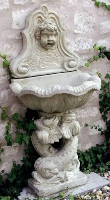 Casa Padrino fuente de pared Art Nouveau blanco gris estilo antiguo 43 x 60 x A. 125 cm - Fuente de jardín elegante - Fuente de piedra para decoración de jardín - Accesorios de Jardín Art Nouveau Jetzt Bestellen