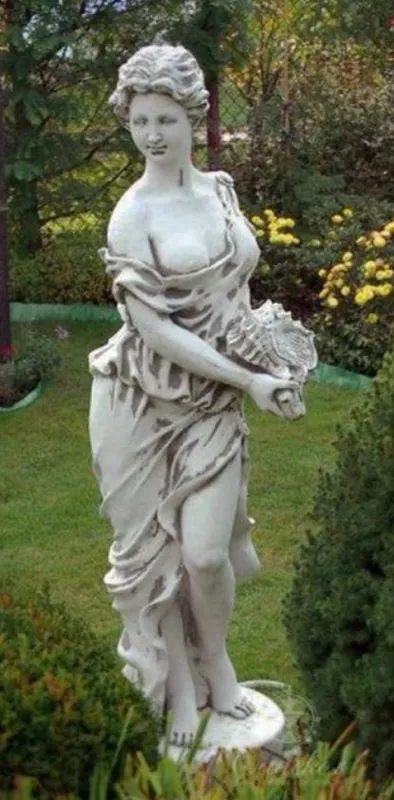 Expressversand Casa Padrino Escultura de Decoración de Jardín Art Nouveau Mujer con Concha Gris 44 x 44 x A. 138 cm - Decoración de Jardín Figura - Accesorios de Decoración de Jardín Barrocos y Art Nouveau