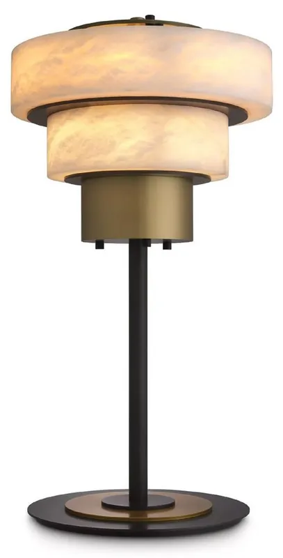 Billig Casa Padrino lámpara de mesa de lujo latón antiguo / alabastro Ø 35 x A. 66,5 cm - Lámpara de escritorio redonda de metal con pantallas de alabastro - Colección de Lujo