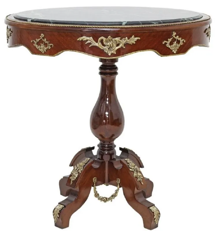 Casa Padrino mesa auxiliar barroco marrón oscuro / latón / negro - Mesa ovalada de madera maciza de estilo antiguo con tapa de mármol - Muebles de salón barrocos Online Kaufen