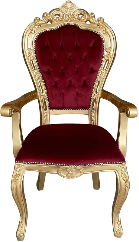 Online Kaufen Casa Padrino silla de comedor barroco de lujo rojo burdeos / oro - Silla de estilo antiguo hecha a mano con reposabrazos y terciopelo fino - Muebles de comedor de estilo barroco