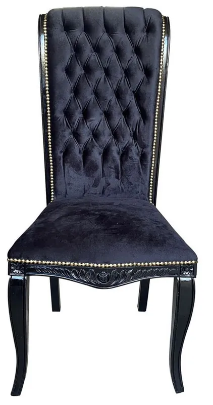 Preisreduziert Casa Padrino silla de comedor barroco de lujo con respaldo alto negro / negro - Silla de estilo antiguo hecha a mano con tela de terciopelo fino - Muebles de comedor en estilo barroco