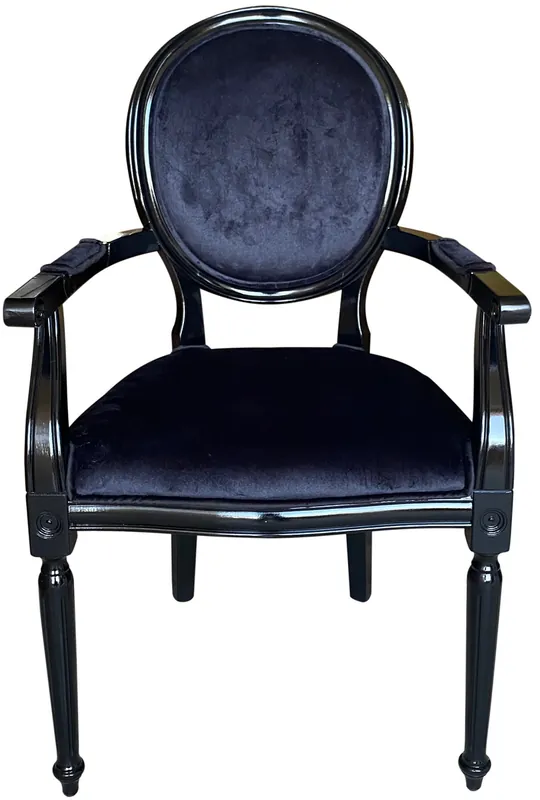 Kracherpreis Casa Padrino silla de comedor barroco de lujo negro / negro - Silla hecha a mano de estilo antiguo con reposabrazos y fina tela de terciopelo - Muebles de comedor de estilo barroco