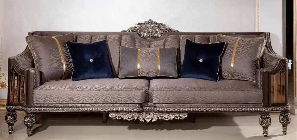Zertifiziert Casa Padrino sofá barroco de lujo gris / marrón oscuro / oro - Magnífico sofá de salón con patrón elegante - Muebles de salón y hotel barrocos - Noble y Magnífico