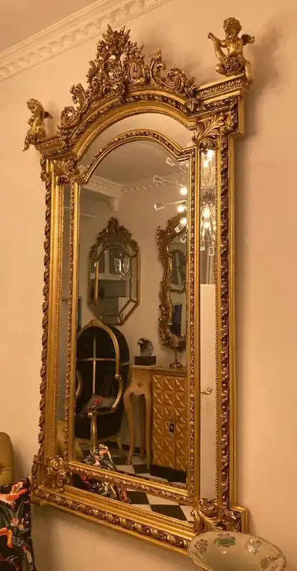 Schnäppchen Casa Padrino espejo barroco oro - Espejo de pared de estilo antiguo hecho a mano con figuras decorativas de ángeles - Espejo de salón - Espejo de armario - Magníficos muebles barrocos