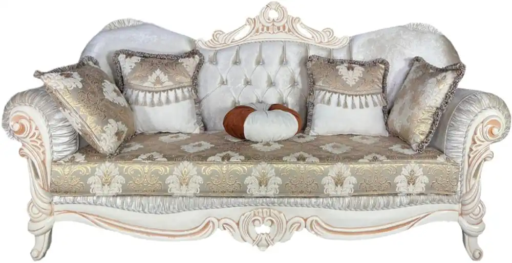Casa Padrino sofá barroco de lujo blanco / multicolor / blanco / beige - Magnífico sofá de salón con patrón elegante - Muebles de salón barrocos - Noble y Magnífico Beliebt