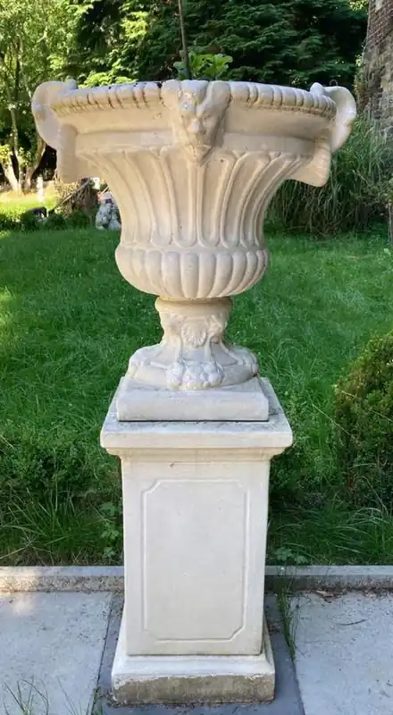 Zertifiziert Casa Padrino maceta barroco con columna blanco Ø 73 x A. 141 cm - Magnífica macetero con columna de jardín en estilo barroco - Accesorios de decoración de jardín barroco