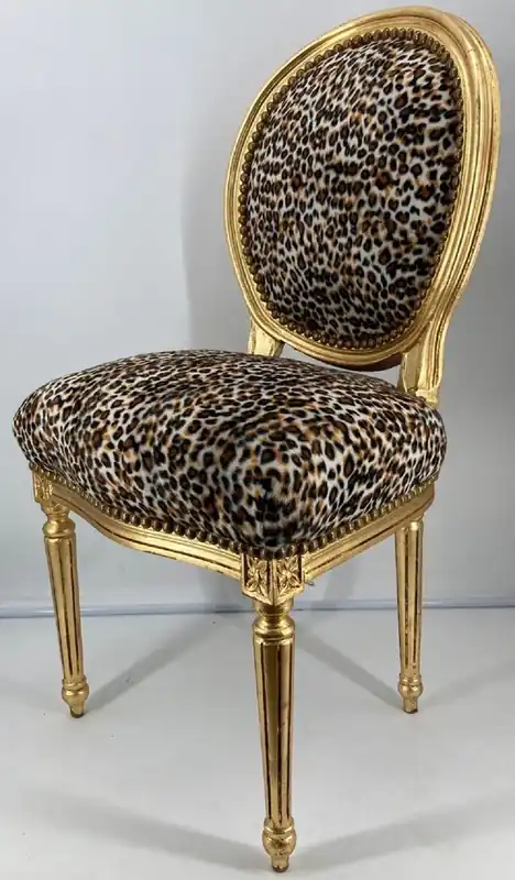 Kracherpreis Casa Padrino silla de comedor barroco medallón leopardo / oro - Silla de cocina de estilo antiguo de madera maciza hecha a mano con patrón - Muebles de comedor barrocos