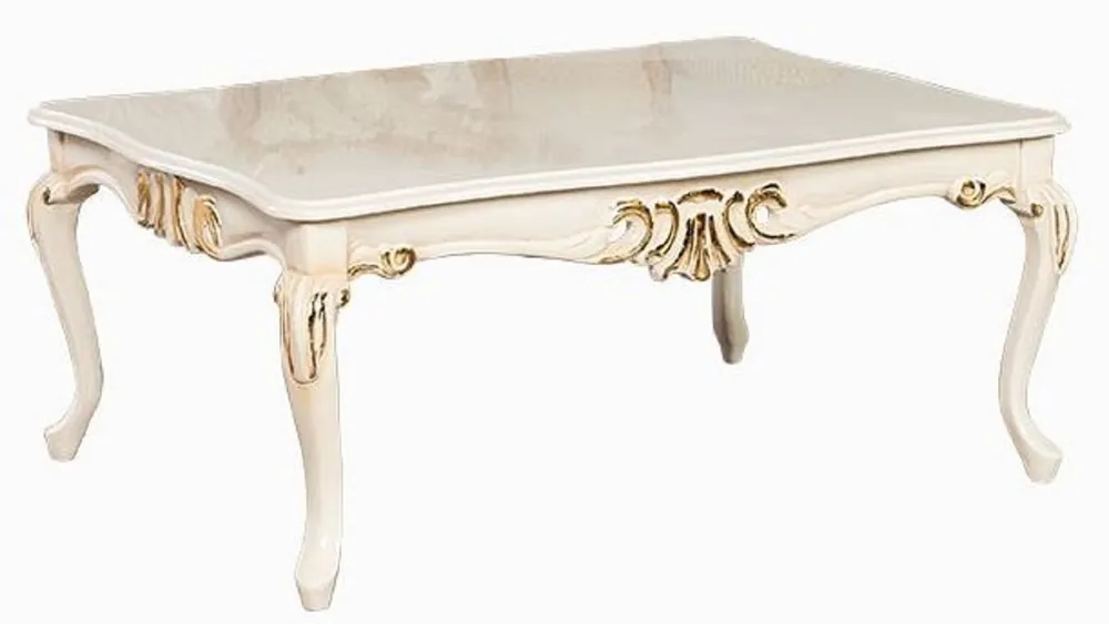 Casa Padrino mesa de centro barroco de lujo crema / oro - Mesa de salón de madera maciza hecha a mano en estilo barroco - Muebles de salón barrocos Finale Aktion