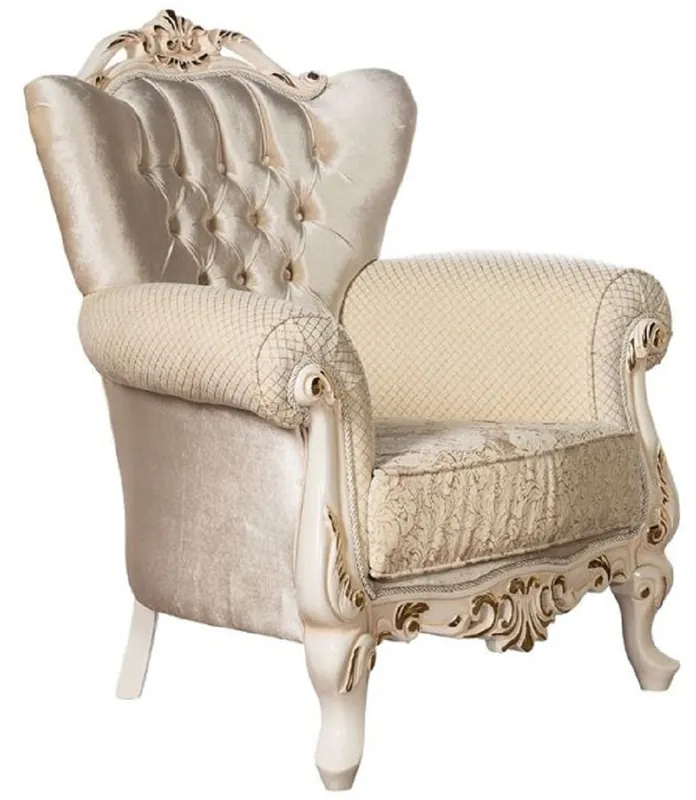 Casa Padrino sillón de salón barroco de lujo oro / crema / oro - Magnífico sillón con patrón - Muebles de salón barrocos hechos a mano Solange Der Vorrat Reicht
