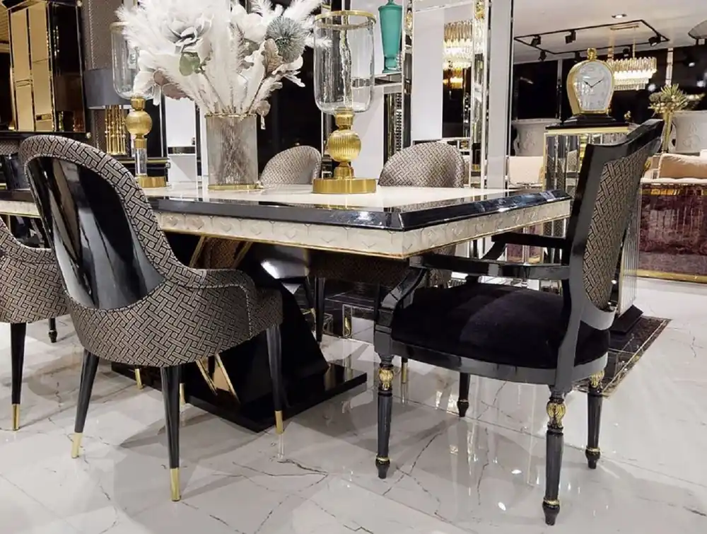 Garantierte Lieferung Casa Padrino conjunto de sillas de comedor Art Deco de lujo negro / oro - Conjunto de 6 sillas de cocina - Muebles de comedor Art Deco de lujo