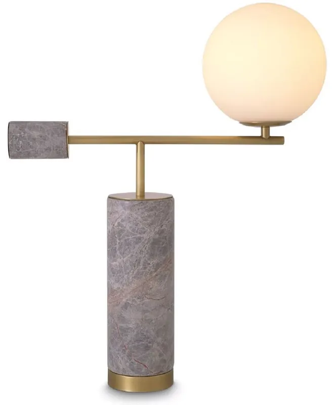 Casa Padrino lámpara de mesa de lujo latón antiguo / gris / blanco 51 x 20 x A. 62,5 cm - Lámpara de escritorio de mármol con pantalla de vidrio - Colección de Lujo Highlight
