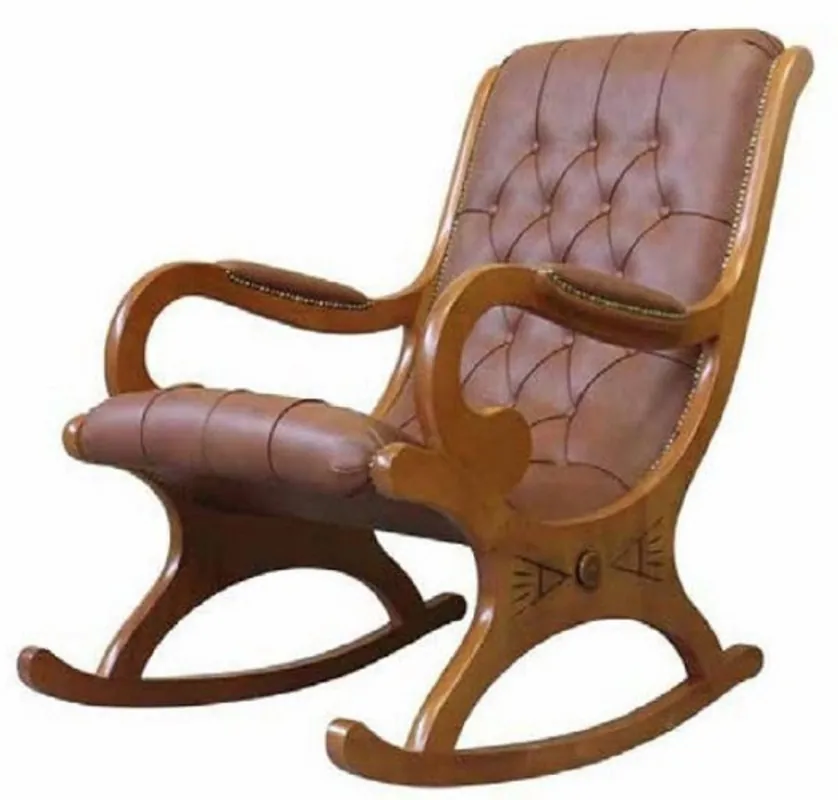 Geprüft Casa Padrino mecedora Art Nouveau de lujo marrón - Mecedora de cuero artificial hecha a mano con reposabrazos - Muebles de Oficina y Sala de Estar Art Nouveau - Calidad de Lujo - Hecho en Italia