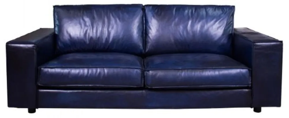 Casa Padrino sofá de cuero de lujo azul oscuro 240 x 104 x H. 83 cm - Sofá de salón de cuero auténtico - Muebles de salón de cuero auténtico - Muebles de cuero de lujo Markenware
