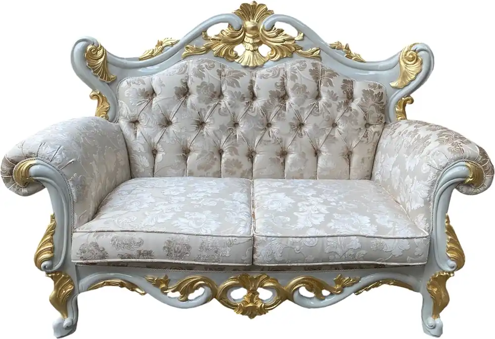 Expressversand Pompöös by Casa Padrino sofá barroco de lujo de 2 plazas patrón de ramo de crema / blanco / dorado - Sofá barroco Pompöös diseñado por Harald Glööckler