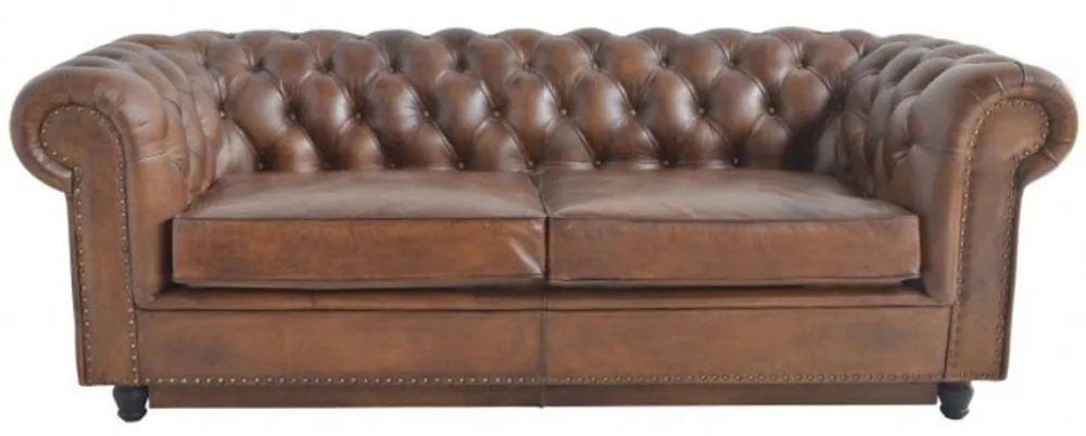 Casa Padrino sofá cama de cuero Chesterfield de lujo marrón 240 x 102-220 x A. 76 cm - Sofá de salón de cuero auténtico - Muebles de salón de cuero auténtico - Muebles de cuero de lujo Jetzt Kaufen
