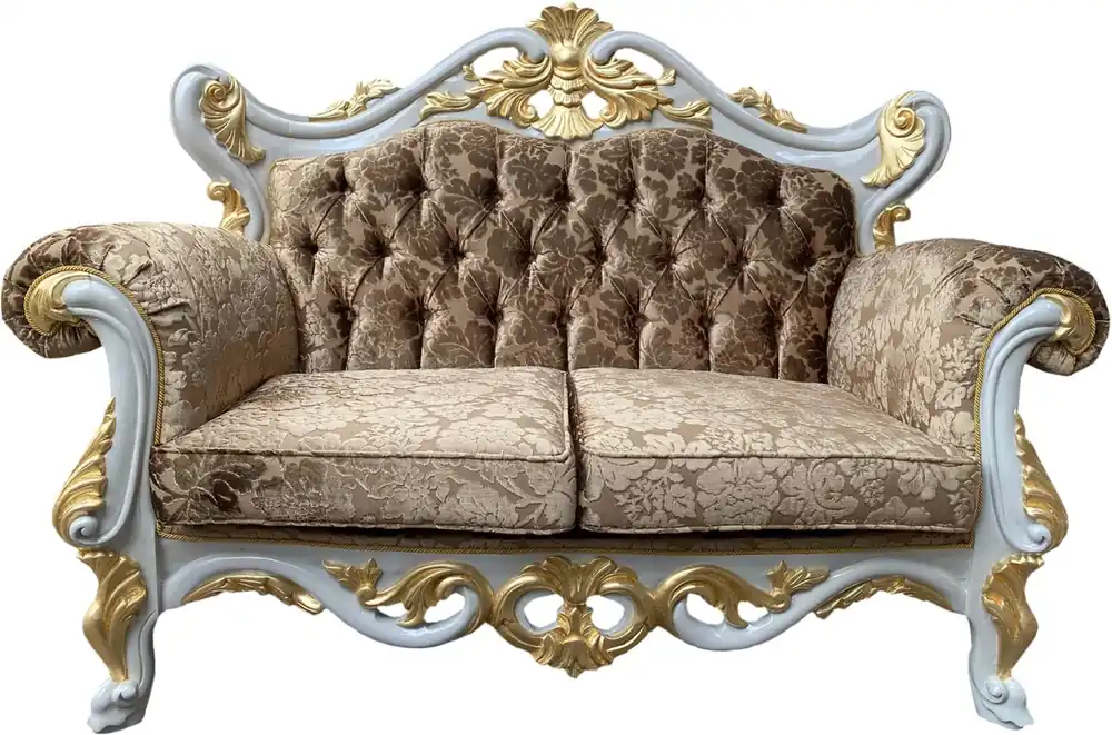 Jetzt Bestellen Pompöös by Casa Padrino sofá barroco de lujo de 2 plazas patrón de ramo de dorado / blanco / dorado - Sofá barroco Pompöös diseñado por Harald Glööckler