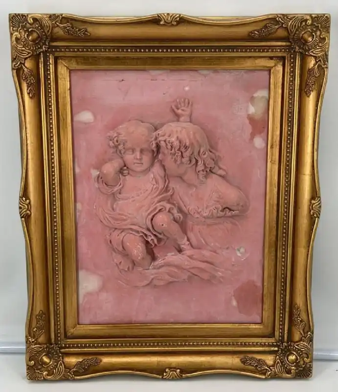 Casa Padrino relieve de pared barroco rosa / oro 44,5 x A. 55 cm - Decoración de pared de estilo antiguo relieve de piedra con marco magnífico - Accesorios decorativos en estilo barroco Top-Angebot