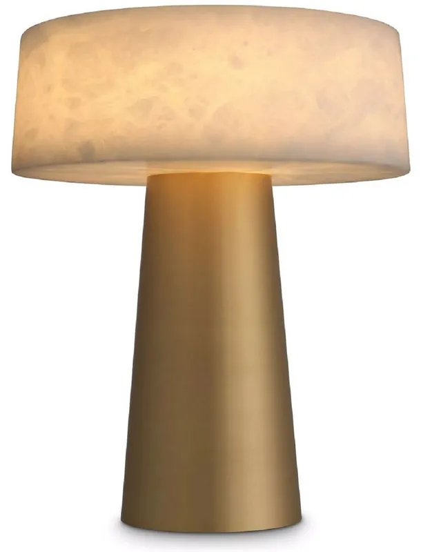 Finale Aktion Casa Padrino lámpara de mesa de lujo latón antiguo / alabastro Ø 33 x A. 43 cm - Lámpara de escritorio redonda de metal con pantallas de alabastro - Colección de Lujo
