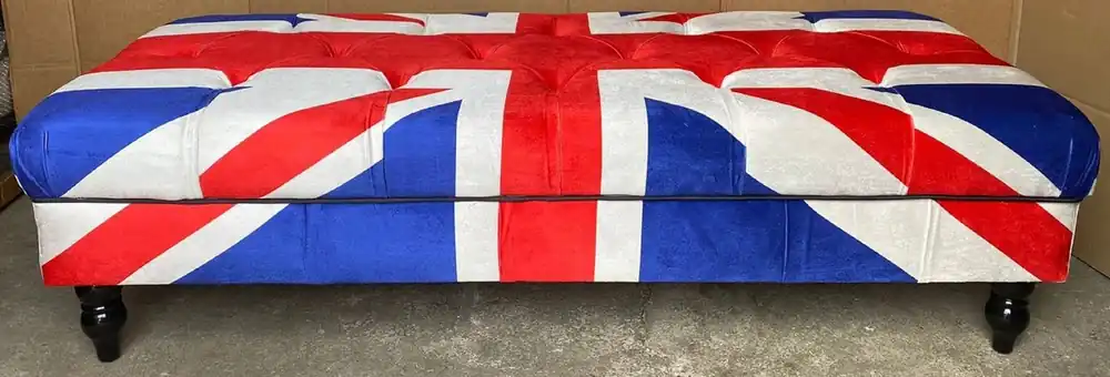 Saisonangebot Casa Padrino Banco Chesterfield con Bandera Inglaterra Reino Unido 160 x 65 x A. 43 cm - Banco de Salón Chesterfield - Muebles de Salón Chesterfield