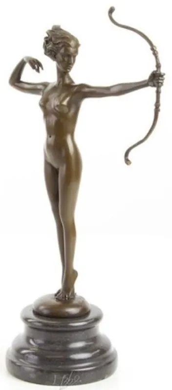 Casa Padrino figura de bronce de lujo mujer con lazo 9,9 x 17 x A. 30,9 cm - Escultura de bronce con base de mármol - Figura decorativa - Accesorios decorativos de lujo Top-Angebot