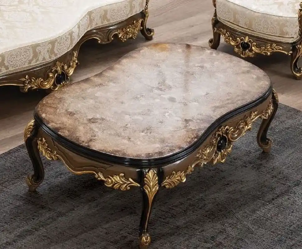 Nur Heute Casa Padrino mesa de centro barroco de lujo marrón / negro / oro - Mesa de salón de madera maciza hecha a mano - Magníficos muebles de salón de madera maciza de estilo barroco