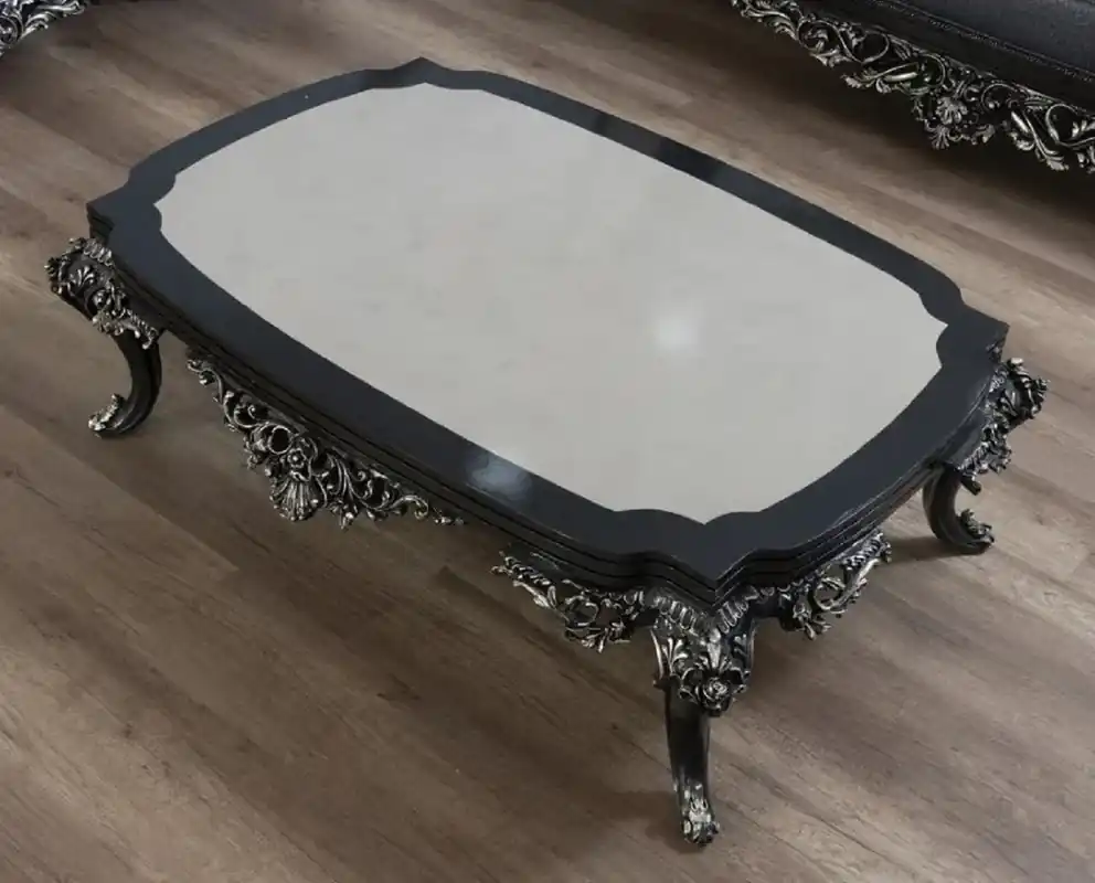 Casa Padrino mesa de centro barroco de lujo gris / negro / plata - Mesa de salón de madera maciza hecha a mano - Magníficos muebles de salón de madera maciza de estilo barroco Sale